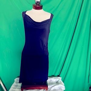 Michael Kors navy jersey sleeveless dress with metallic accents